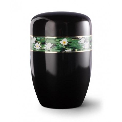 Steel Urn (Black with Water Lily Border)